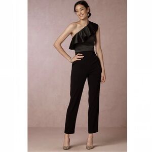 Cynthia Rowley Black Lancey One Shoulder Ruffle Jumpsuit
